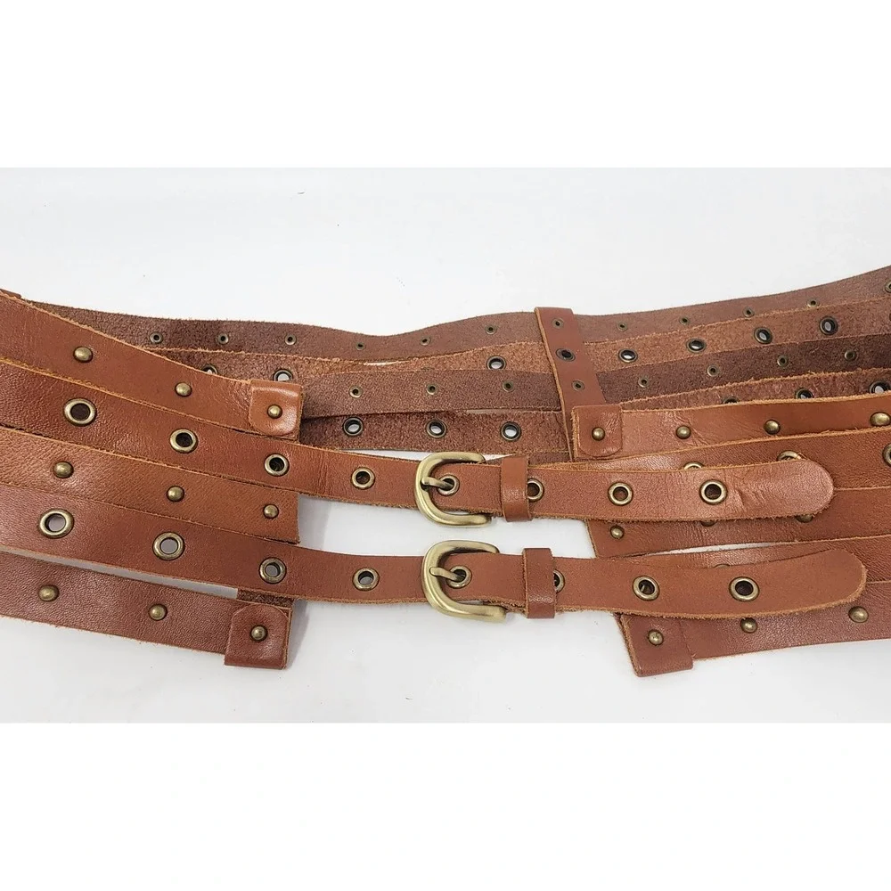 Vintage Brown Leather Waist Cincher Belt Women's L/XL Ren Faire Studded Y2K